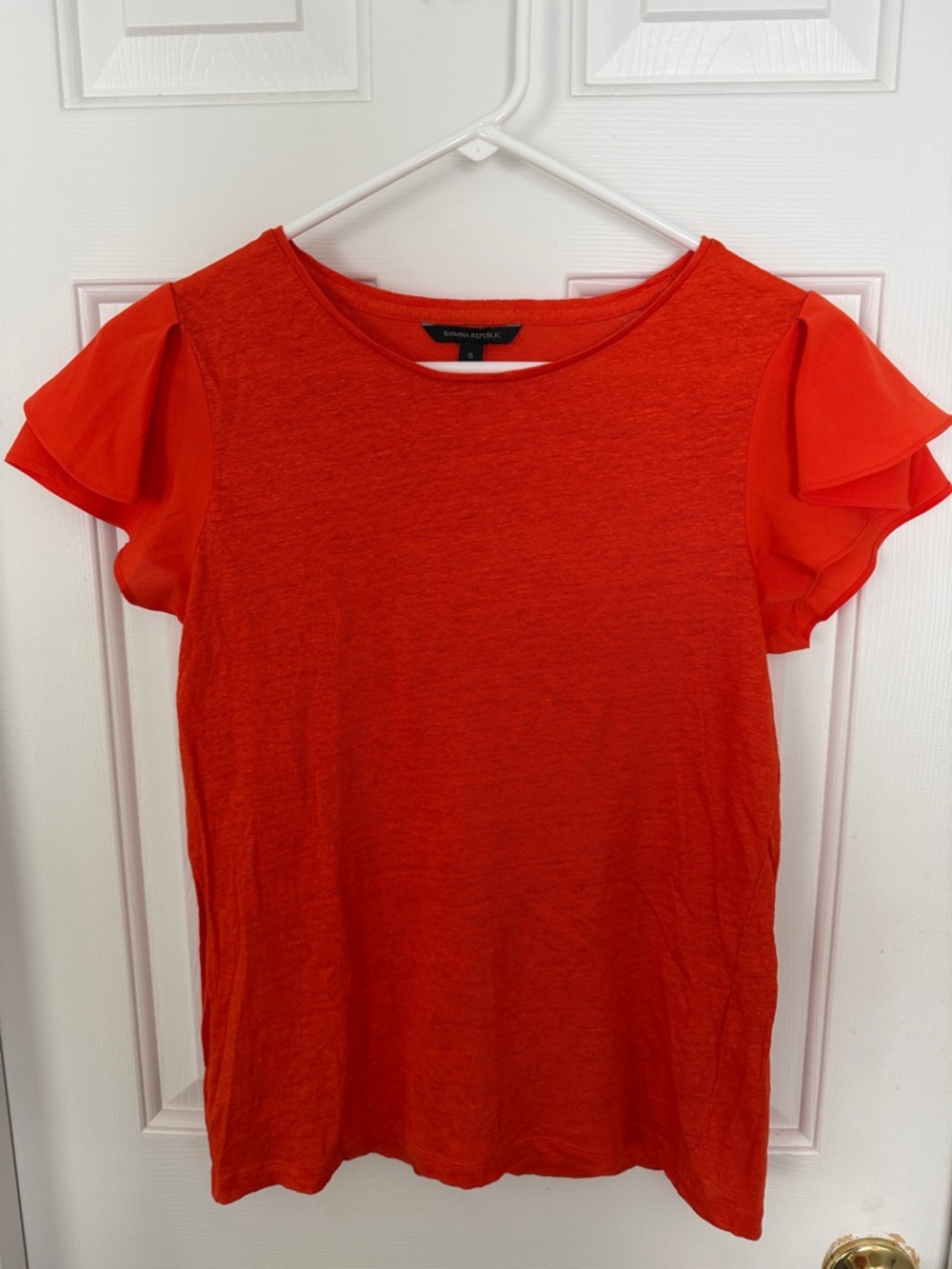 Banana Republic Women’s Tomato Red/Orange Ruffle Flutter Short Sleeve Tee Size S